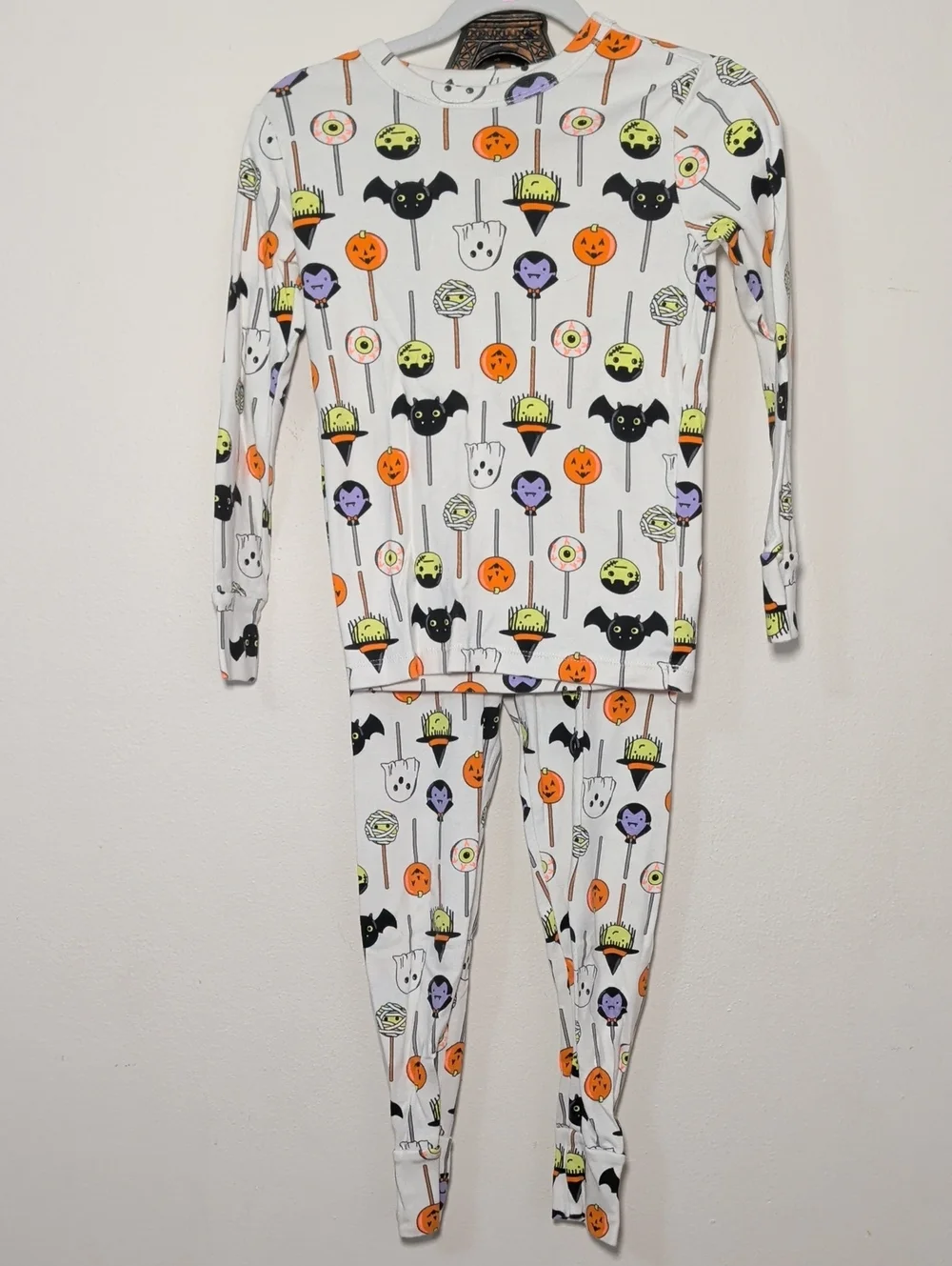 Gap Kids Halloween Cake Pop Pajamas White Black Orange 100% Cotton Unisex Size 6